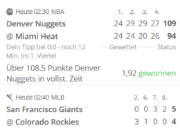 Denver Nuggets vs. Miami Heat 8.6.2023 Spiel 3: Nuggets Ü108,5
